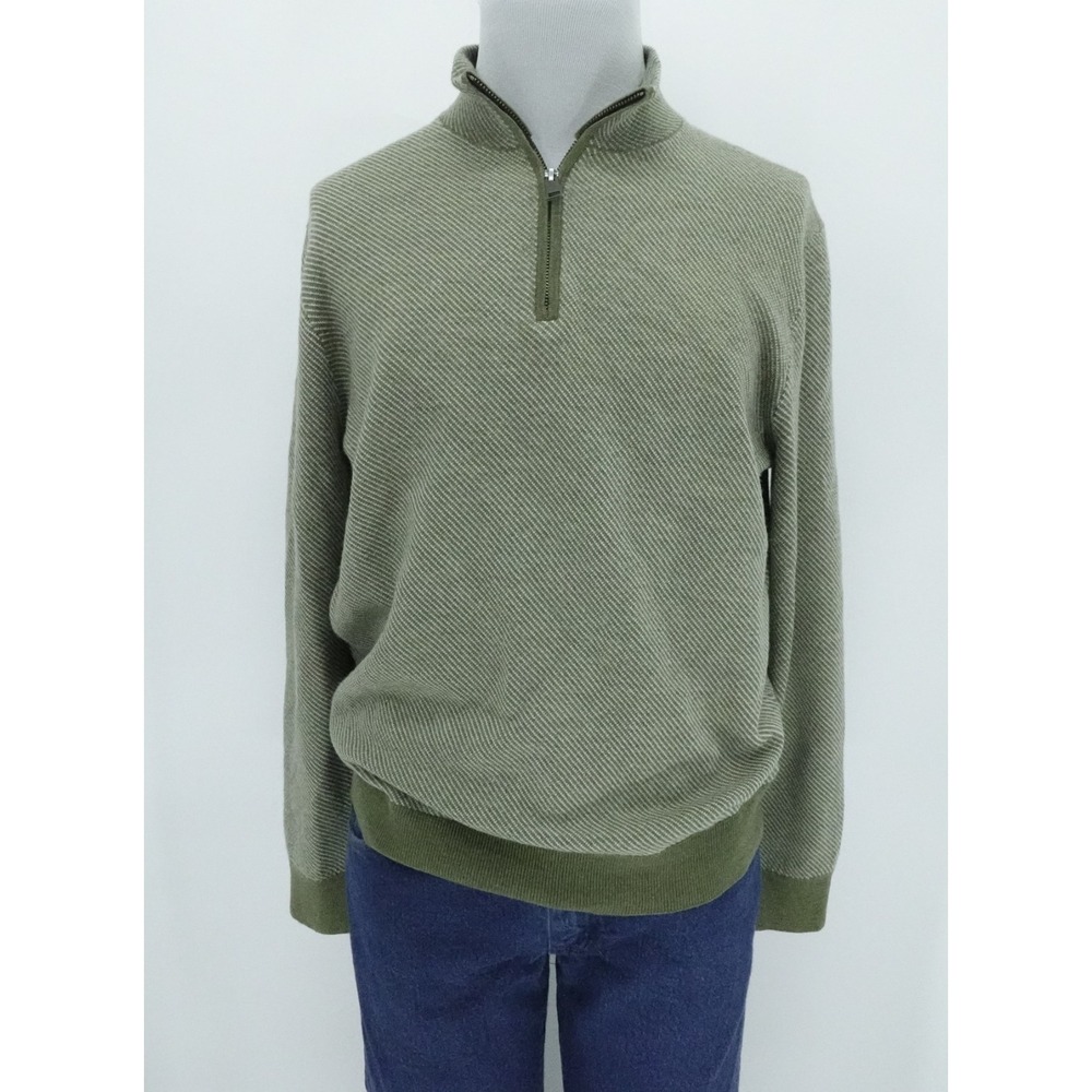 UNTUCKit‎ Sweater Mens Medium Green Extra Fine Merino Wool Quarter Zip Preppy